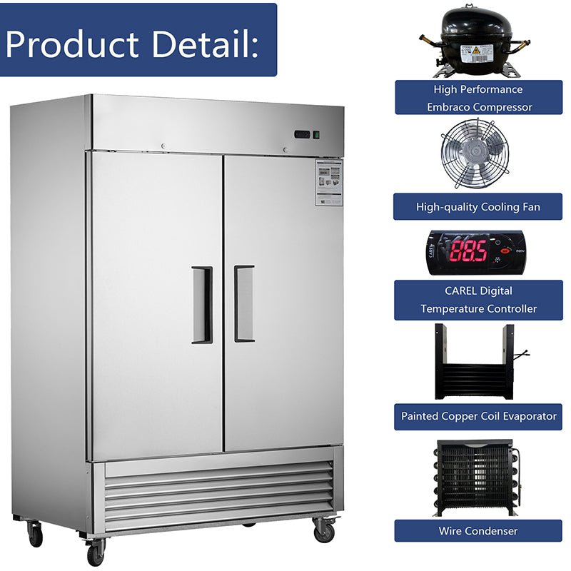 54"W Freezer 2 Section 2 Door Stainless Steel Reach - in 42.2 Cu.ft.