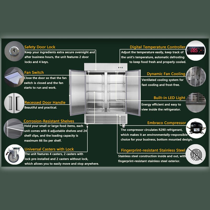 54"W Refrigerator 2 Section 2 Door Stainless Steel Reach - in 42.2 Cu.ft.