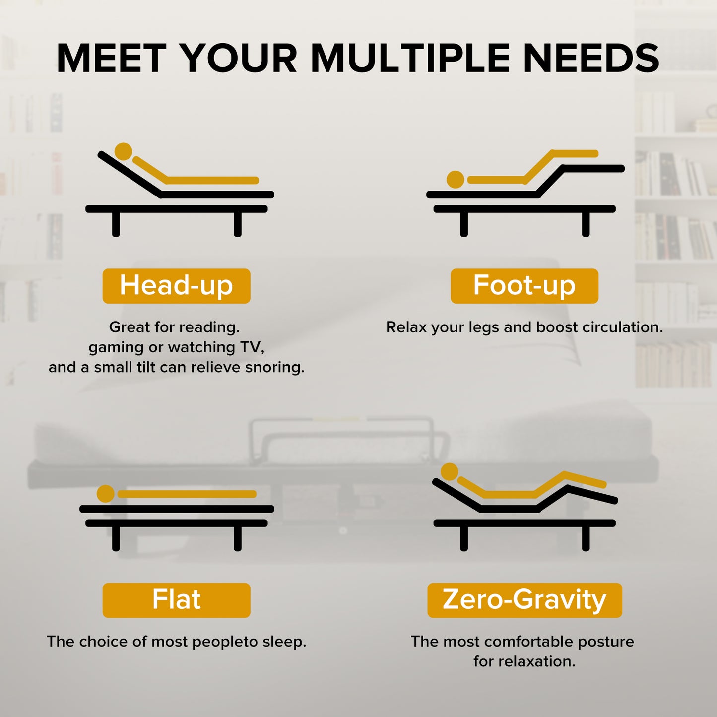 Adjustable Bed Base Frame Head and Foot Incline Quiet Motor King Size Zero Gravity, 4 Ports USB, Under-Bed Nightlight