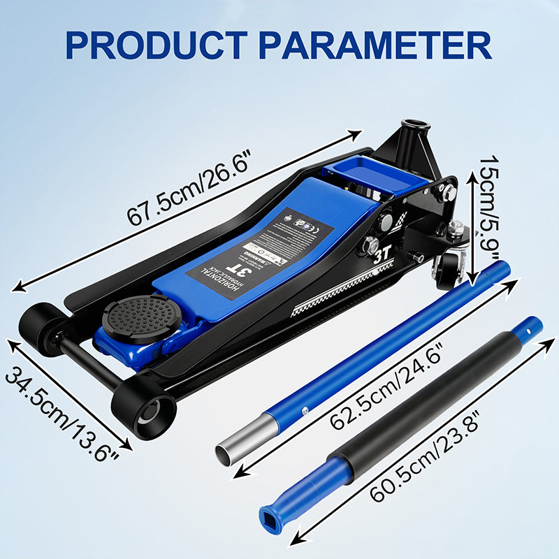 3Ton/6600lbs Low Profile Floor Jack,Lifting Range 75mm/2.95"-500mm/19.69"