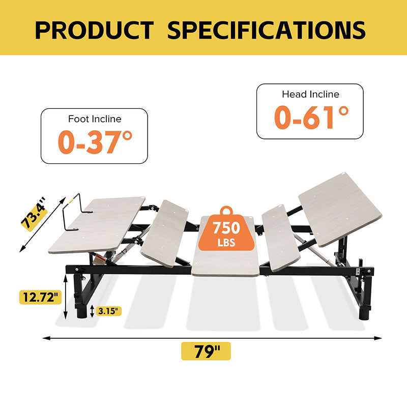 Electric Adjustable Bed Base King Size, Independent Head and Foot Incline