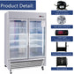 Commercial Refrigerator 2 Section 2 Glass Door Stainless Steel Display Refrigerator 42.2 Cu.ft. Reach-in Merchandising Refrigerator