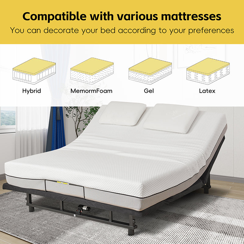 Electric Adjustable Bed Base King Size, Independent Head and Foot Incline