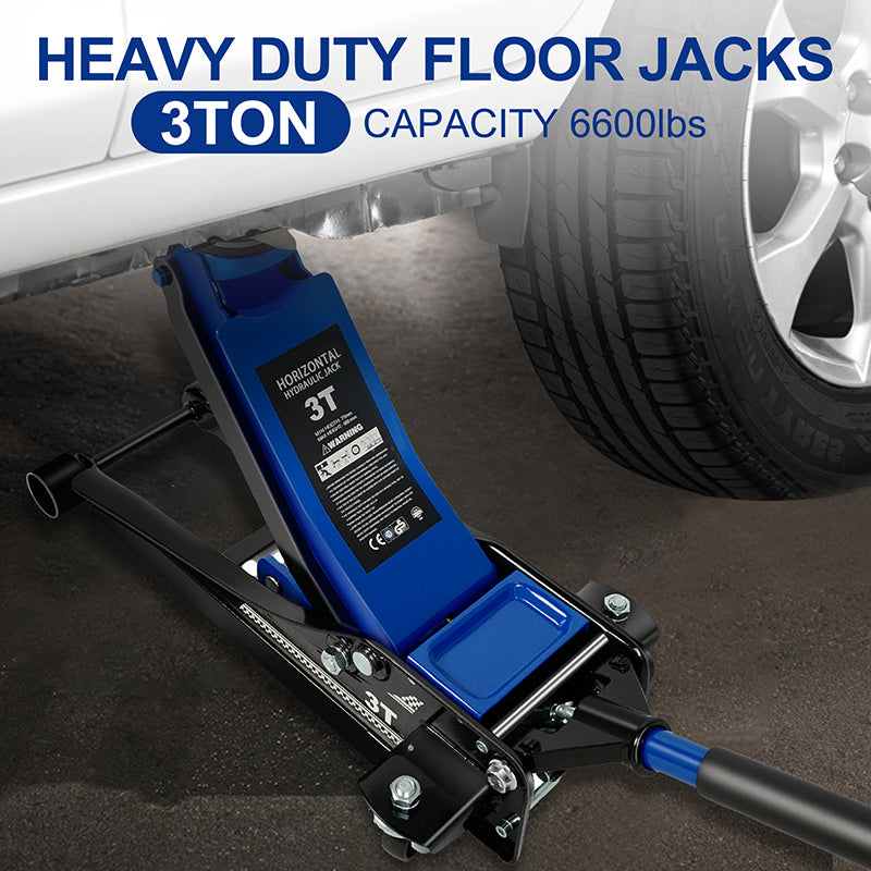 3Ton/6600lbs Low Profile Floor Jack,Lifting Range 75mm/2.95"-500mm/19.69"