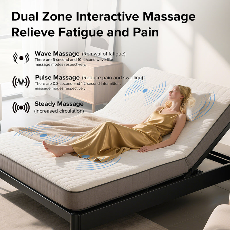 Adjustable Bed Frame with Massage Head & Foot Incline Queen Size Wireless Remote, two types of USB ports: Type-A and Type-C