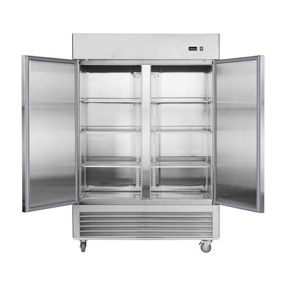 54"W Commercial Freezer 2 Section 2 Solid Door Stainless Steel Reach-in 42.2 Cu.ft.