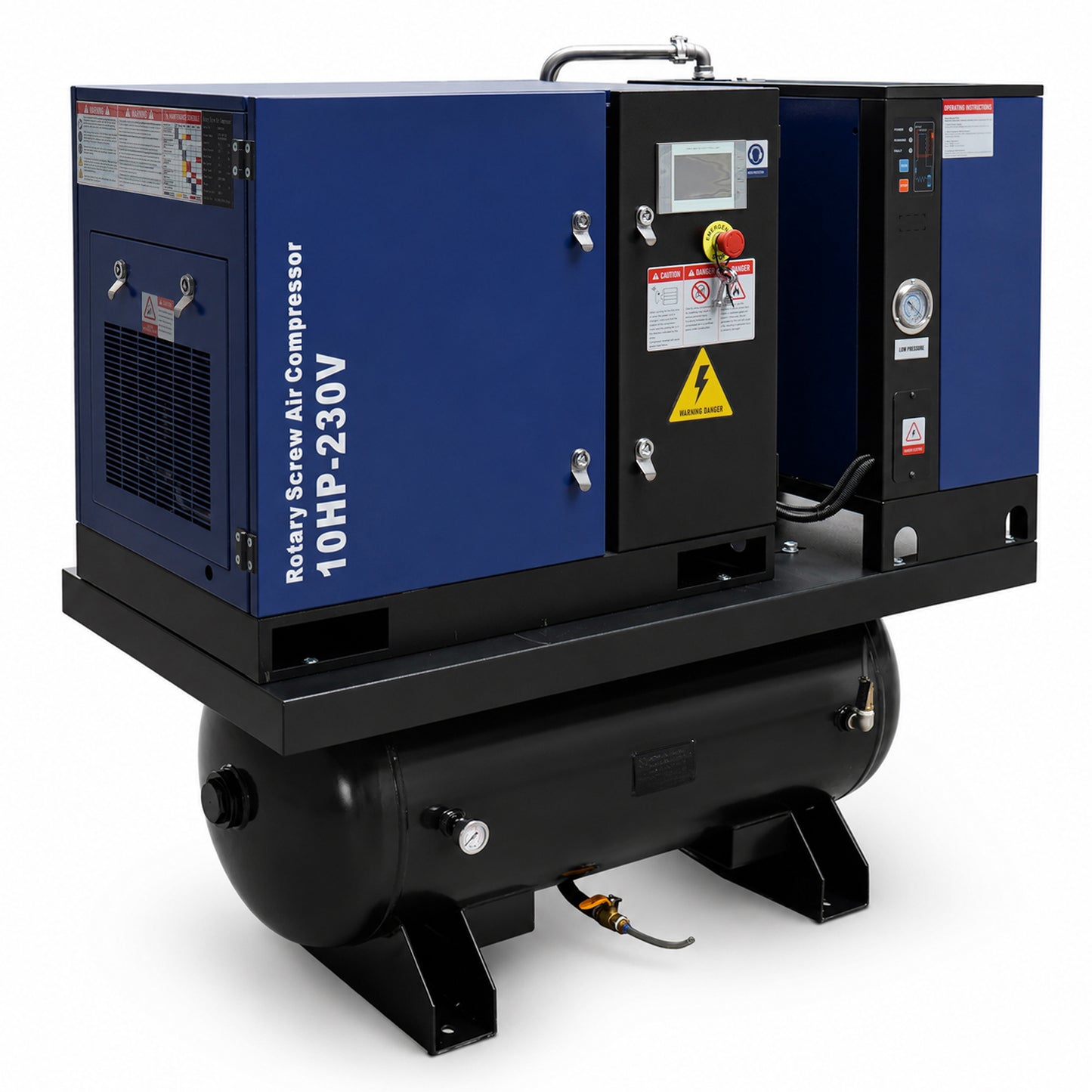 10HP Combined Rotary Screw Air Compressor with Dryer & 39.6-Gal ASME Tank – 34CFM, 125PSI, 230V 3PHASE 60HZ Heavy Duty Air Compressed System – Industrial Grade, 4-in-1
