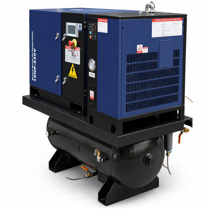 10HP Combined Rotary Screw Air Compressor with Dryer & 39.6-Gal ASME Tank – 34CFM, 125PSI, 230V 3PHASE 60HZ Heavy Duty Air Compressed System – Industrial Grade, 4-in-1
