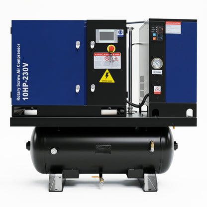 10HP Combined Rotary Screw Air Compressor with Dryer & 39.6-Gal ASME Tank – 34CFM, 125PSI, 230V 3PHASE 60HZ Heavy Duty Air Compressed System – Industrial Grade, 4-in-1