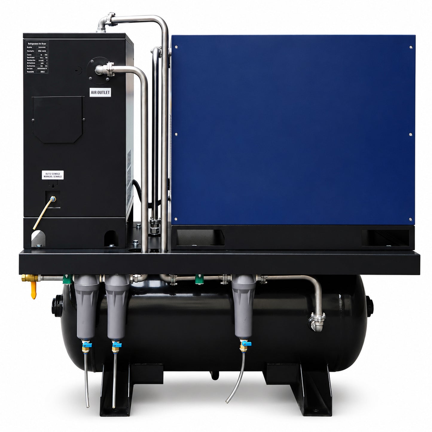10HP Combined Rotary Screw Air Compressor with Dryer & 39.6-Gal ASME Tank – 34CFM, 125PSI, 230V 3PHASE 60HZ Heavy Duty Air Compressed System – Industrial Grade, 4-in-1