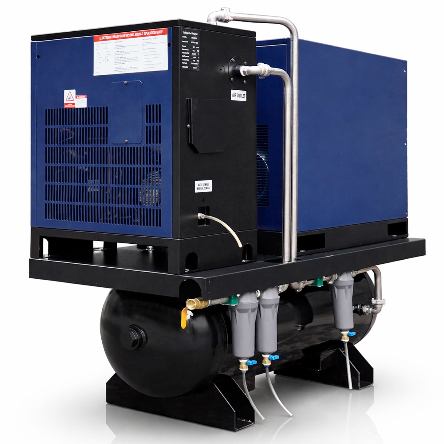 10HP Combined Rotary Screw Air Compressor with Dryer & 39.6-Gal ASME Tank – 34CFM, 125PSI, 230V 3PHASE 60HZ Heavy Duty Air Compressed System – Industrial Grade, 4-in-1