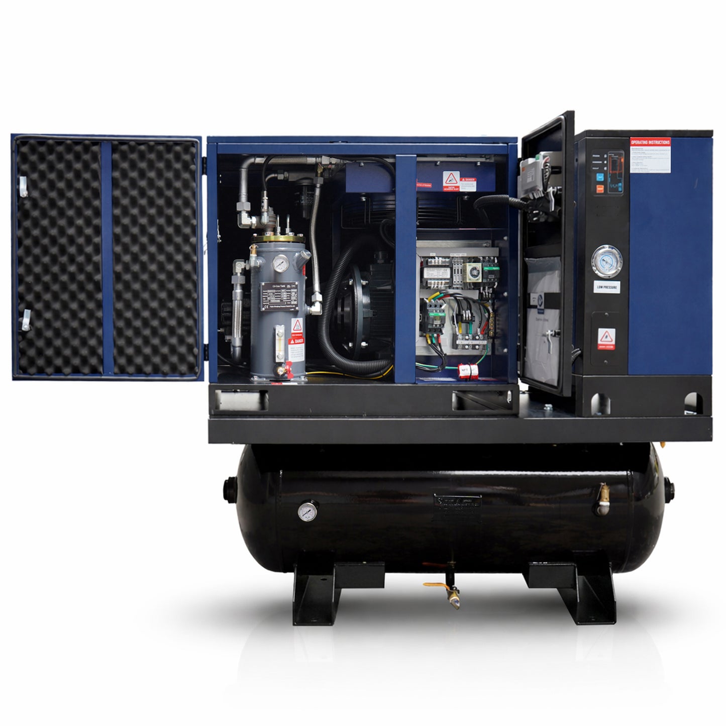 10HP Combined Rotary Screw Air Compressor with Dryer & 39.6-Gal ASME Tank – 34CFM, 125PSI, 230V 3PHASE 60HZ Heavy Duty Air Compressed System – Industrial Grade, 4-in-1