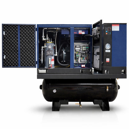 10HP Combined Rotary Screw Air Compressor with Dryer & 39.6-Gal ASME Tank – 34CFM, 125PSI, 230V 3PHASE 60HZ Heavy Duty Air Compressed System – Industrial Grade, 4-in-1