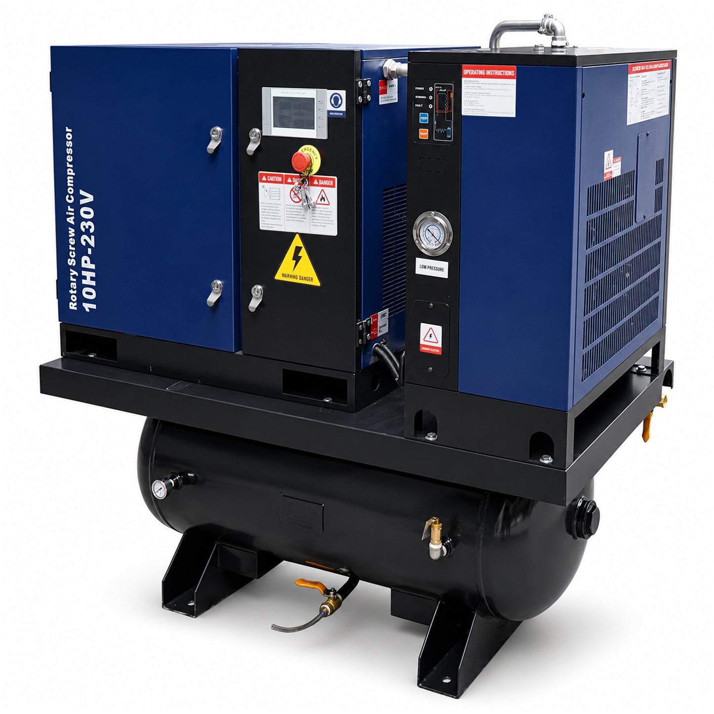 10HP Combined Rotary Screw Air Compressor with Dryer & 39.6-Gal ASME Tank – 34CFM, 125PSI, 230V 3PHASE 60HZ Heavy Duty Air Compressed System – Industrial Grade, 4-in-1