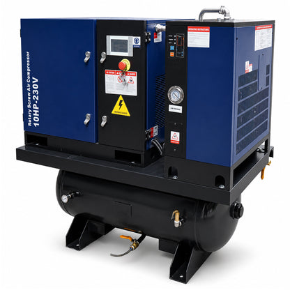 10HP Combined Rotary Screw Air Compressor with Dryer & 39.6-Gal ASME Tank – 34CFM, 125PSI, 230V 3PHASE 60HZ Heavy Duty Air Compressed System – Industrial Grade, 4-in-1