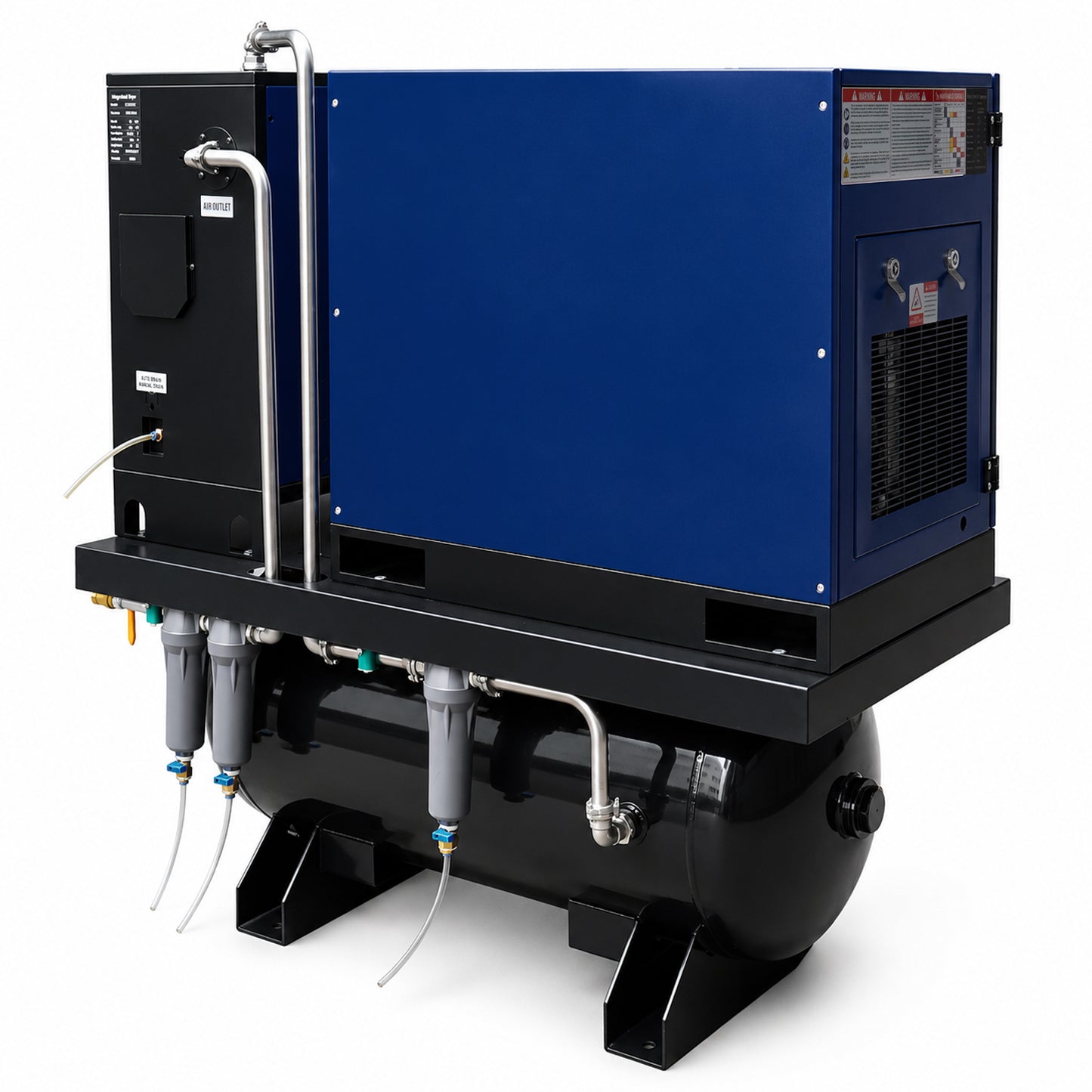 10HP Combined Rotary Screw Air Compressor with Dryer & 39.6-Gal ASME Tank – 34CFM, 125PSI, 230V 3PHASE 60HZ Heavy Duty Air Compressed System – Industrial Grade, 4-in-1
