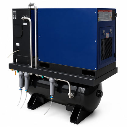 10HP Combined Rotary Screw Air Compressor with Dryer & 39.6-Gal ASME Tank – 34CFM, 125PSI, 230V 3PHASE 60HZ Heavy Duty Air Compressed System – Industrial Grade, 4-in-1