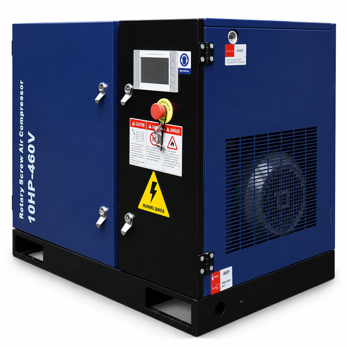 10HP Rotary Screw Air Compressor, 34CFM, 125PSI, 460V 3PHASE 60HZ, Fixed Speed Compressor, Industrial-Grade, Heavy Duty Air Compressed System