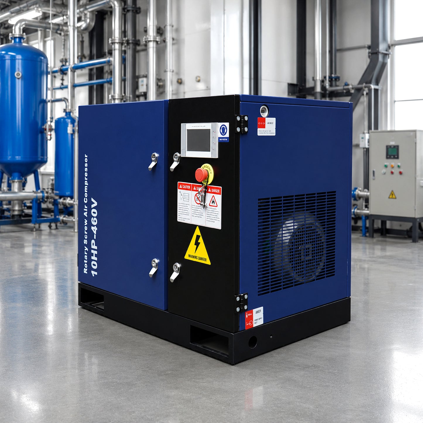 10HP Rotary Screw Air Compressor, 34CFM, 125PSI, 460V 3PHASE 60HZ, Fixed Speed Compressor, Industrial-Grade, Heavy Duty Air Compressed System