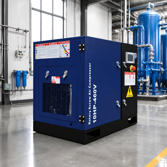 10HP Rotary Screw Air Compressor, 34CFM, 125PSI, 460V 3PHASE 60HZ, Fixed Speed Compressor, Industrial-Grade, Heavy Duty Air Compressed System