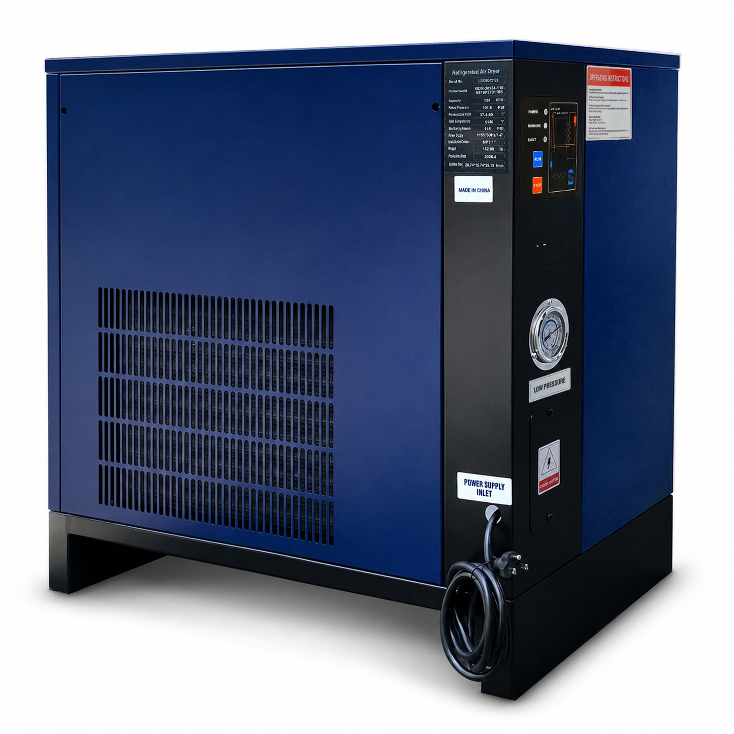 134CFM Refrigerated Air Dryer for 15HP & 20HP & 30HP Air Compressors, 1PHASE 115V, Refrigerated Air Compressor Dryer, Compressed Air Systems, Industrial Refrigerated Compressed Air Dryer