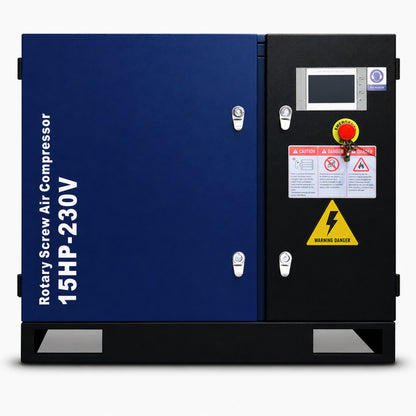 15HP Rotary Screw Air Compressor, 56 CFM, 125PSI, 208-230V 3PHASE 60HZ, Fixed Speed Compressor, Industrial-Grade, Heavy Duty Air Compressed System