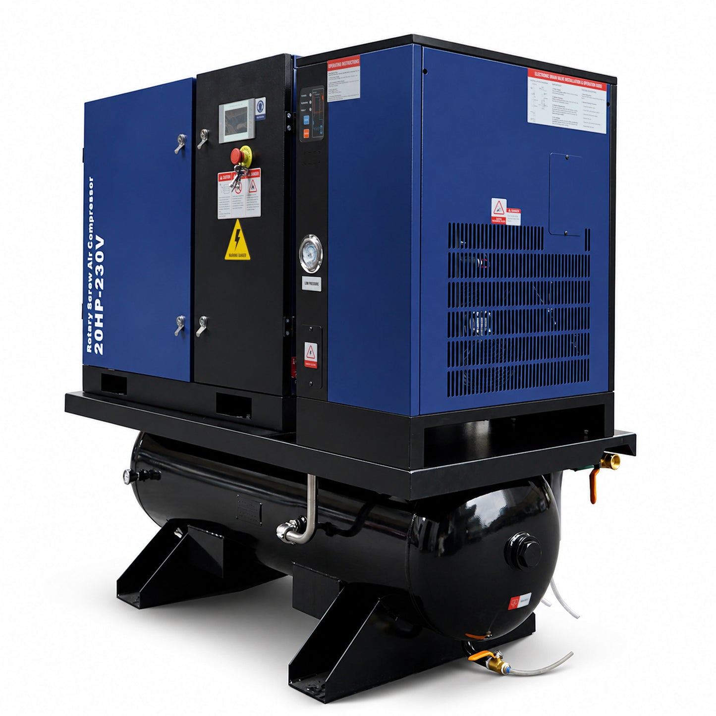 20HP Combined Rotary Screw Air Compressor with Dryer & 68.7-Gal ASME Tank – 74CFM, 125PSI, 230V 3PHASE 60HZ Heavy Duty Air Compressed System – Industrial Grade, 4-in-1