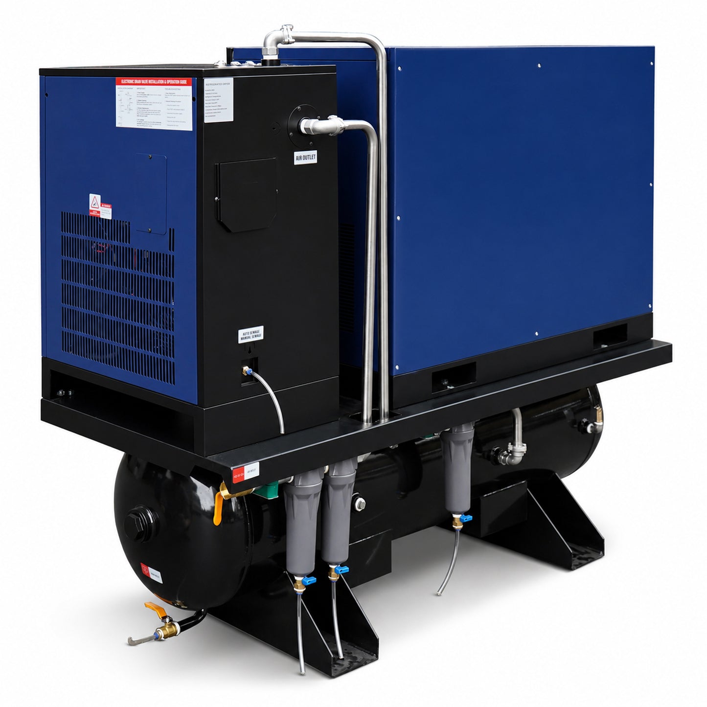 20HP Combined Rotary Screw Air Compressor with Dryer & 68.7-Gal ASME Tank – 74CFM, 125PSI, 230V 3PHASE 60HZ Heavy Duty Air Compressed System – Industrial Grade, 4-in-1