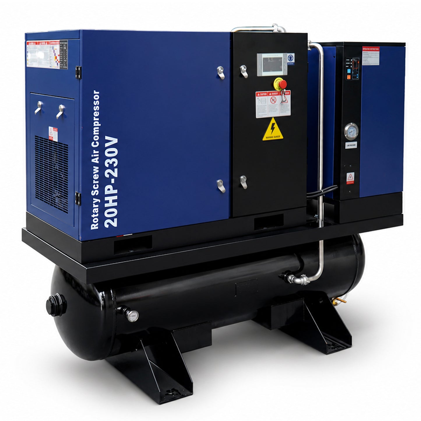 20HP Combined Rotary Screw Air Compressor with Dryer & 68.7-Gal ASME Tank – 74CFM, 125PSI, 230V 3PHASE 60HZ Heavy Duty Air Compressed System – Industrial Grade, 4-in-1