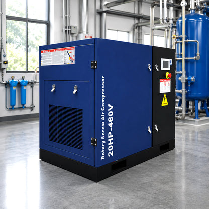 20HP Rotary Screw Air Compressor, 74CFM, 125PSI, 460V 3PHASE 60HZ, Fixed Speed Compressor, Industrial-Grade, Heavy Duty Air Compressed System