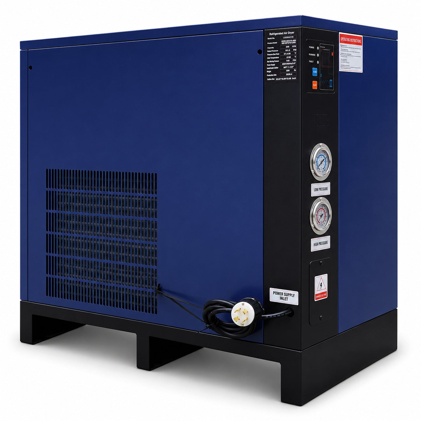 240CFM Refrigerated Air Dryer for 50HP-460V Rotary Air Compressors, 3PHASE 460V Refrigerated Air Dryer, Compressed Air Systems, Industrial Refrigerated Compressed Air Dryer