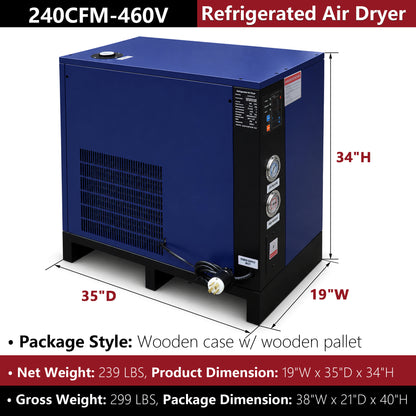 240CFM Refrigerated Air Dryer for 50HP-460V Rotary Air Compressors, 3PHASE 460V Refrigerated Air Dryer, Compressed Air Systems, Industrial Refrigerated Compressed Air Dryer