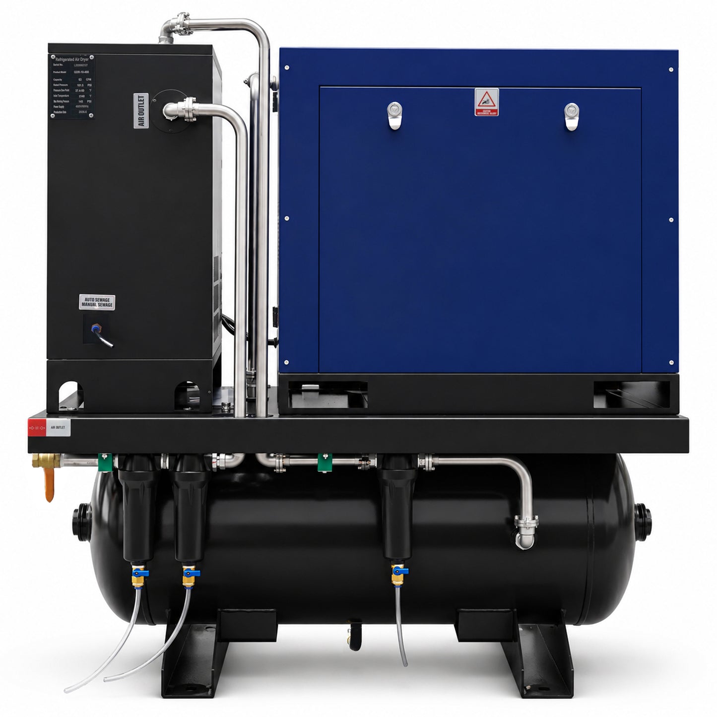 10HP Combined Rotary Screw Air Compressor with Dryer & 39.6-Gal ASME Tank – 34CFM, 125PSI, 460V 3PHASE 60HZ Heavy Duty Air Compressed System – Industrial Grade, 4-in-1