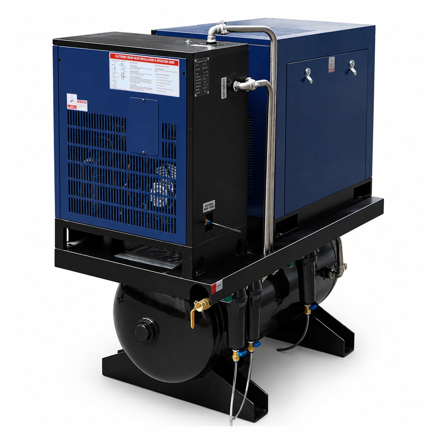 10HP Combined Rotary Screw Air Compressor with Dryer & 39.6-Gal ASME Tank – 34CFM, 125PSI, 460V 3PHASE 60HZ Heavy Duty Air Compressed System – Industrial Grade, 4-in-1