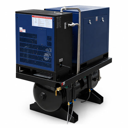 10HP Combined Rotary Screw Air Compressor with Dryer & 39.6-Gal ASME Tank – 34CFM, 125PSI, 460V 3PHASE 60HZ Heavy Duty Air Compressed System – Industrial Grade, 4-in-1