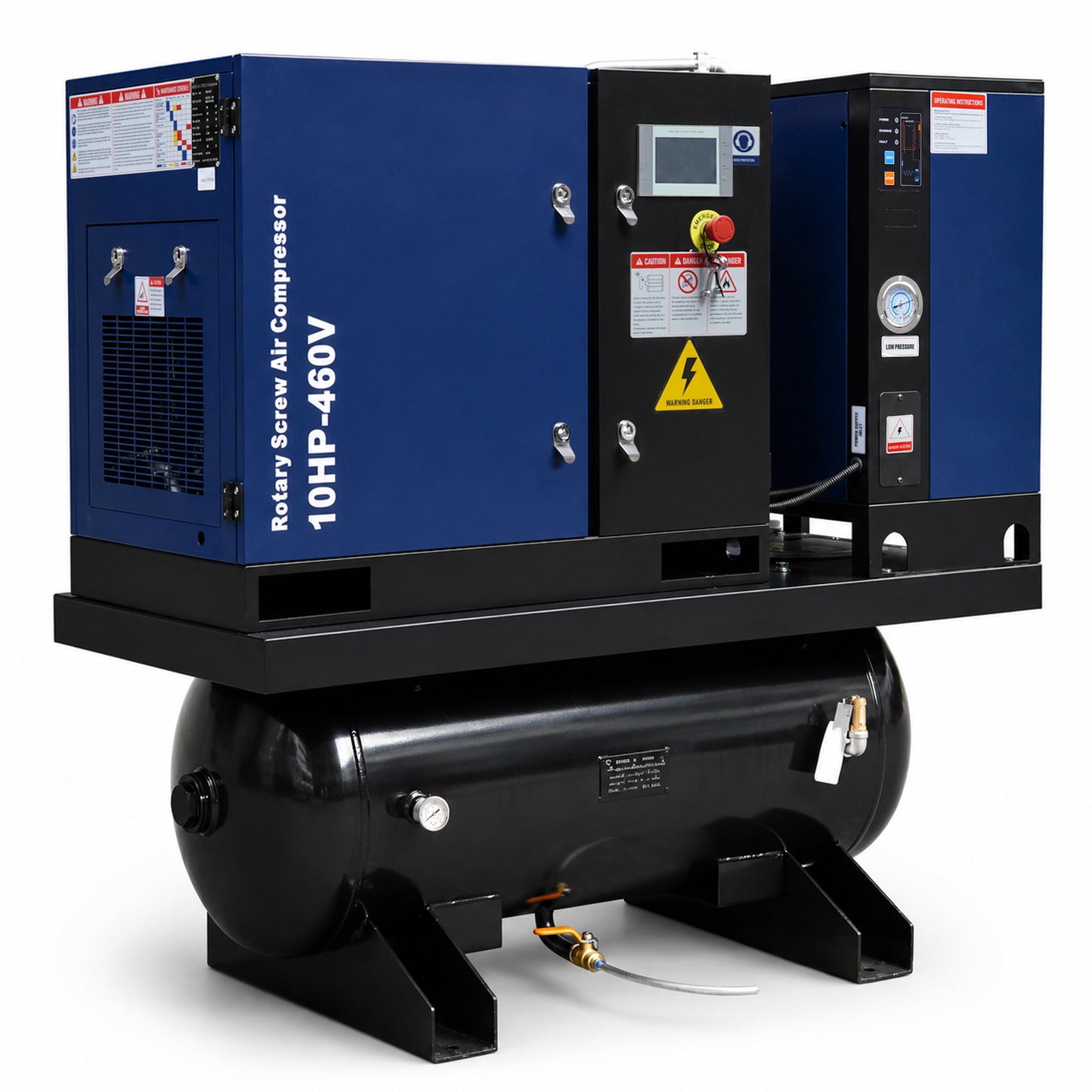 10HP Combined Rotary Screw Air Compressor with Dryer & 39.6-Gal ASME Tank – 34CFM, 125PSI, 460V 3PHASE 60HZ Heavy Duty Air Compressed System – Industrial Grade, 4-in-1