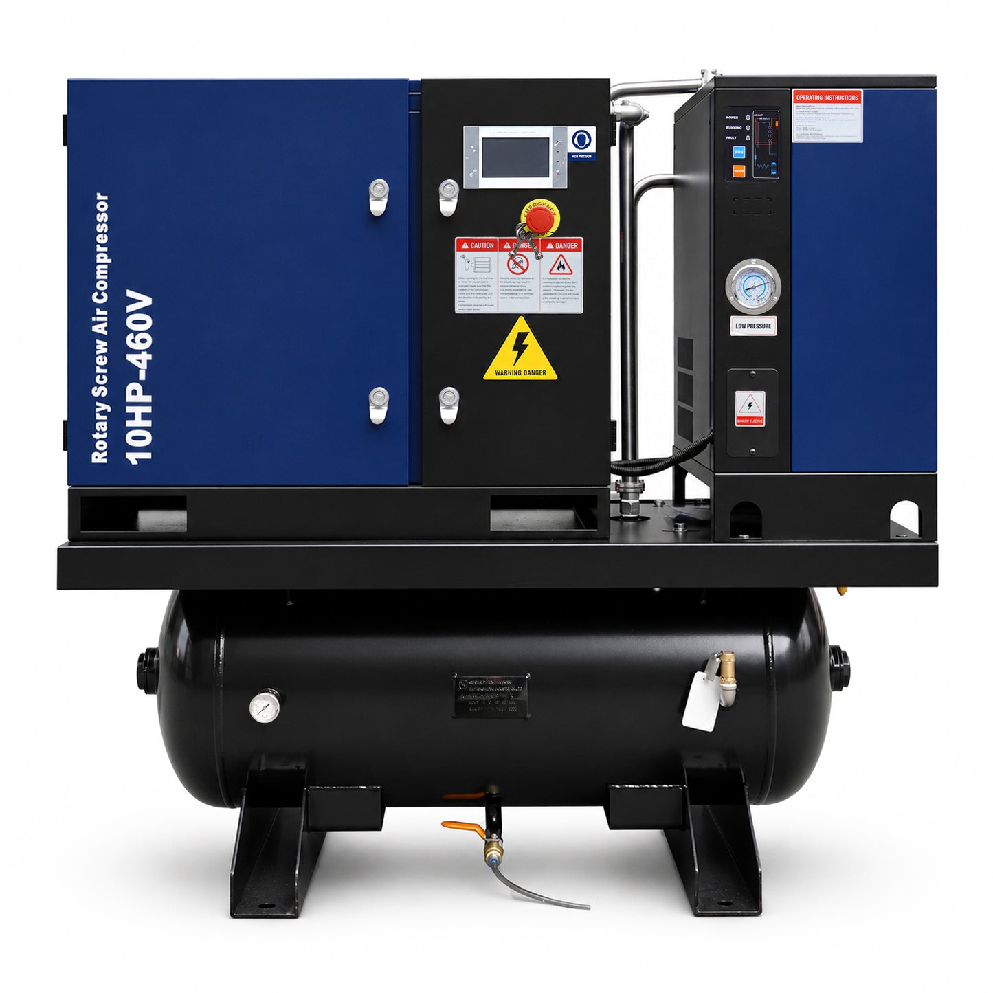 10HP Combined Rotary Screw Air Compressor with Dryer & 39.6-Gal ASME Tank – 34CFM, 125PSI, 460V 3PHASE 60HZ Heavy Duty Air Compressed System – Industrial Grade, 4-in-1