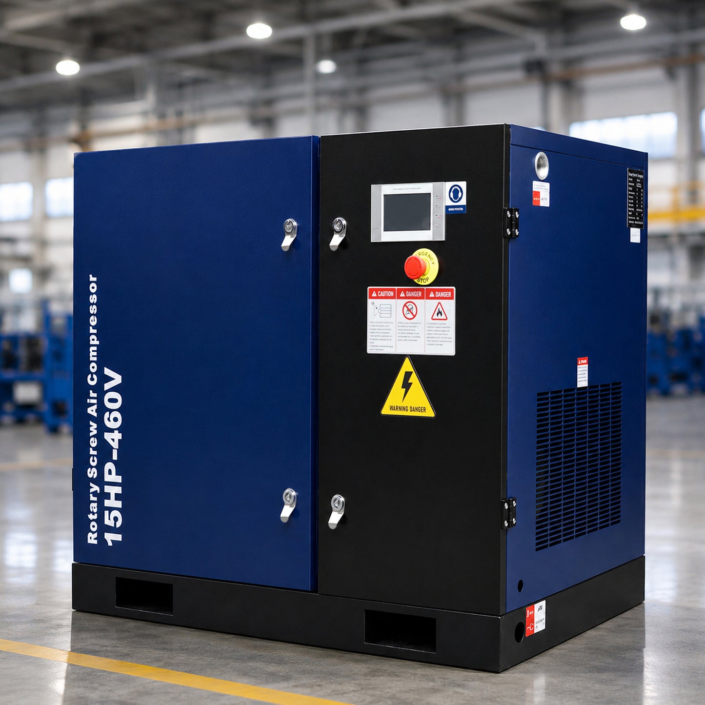 15HP Rotary Screw Air Compressor, 56 CFM, 125PSI, 460V 3PHASE 60HZ, Fixed Speed Compressor, Industrial-Grade, Heavy Duty Air Compressed System