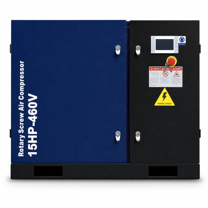 15HP Rotary Screw Air Compressor, 56 CFM, 125PSI, 460V 3PHASE 60HZ, Fixed Speed Compressor, Industrial-Grade, Heavy Duty Air Compressed System