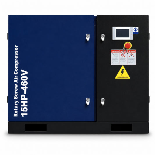 15HP Rotary Screw Air Compressor, 56 CFM, 125PSI, 460V 3PHASE 60HZ, Fixed Speed Compressor, Industrial-Grade, Heavy Duty Air Compressed System