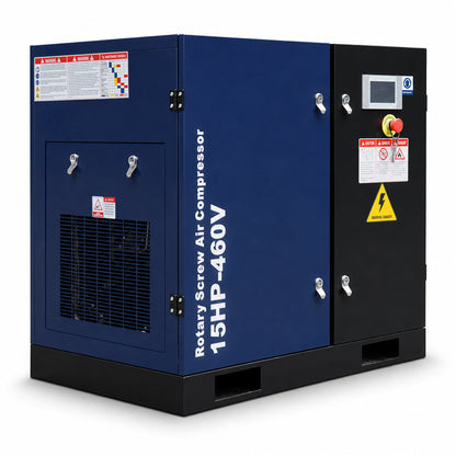 15HP Rotary Screw Air Compressor, 56 CFM, 125PSI, 460V 3PHASE 60HZ, Fixed Speed Compressor, Industrial-Grade, Heavy Duty Air Compressed System