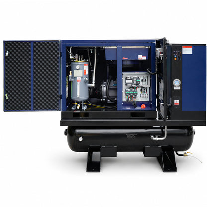 15HP Combined Rotary Screw Air Compressor with Dryer & 68.7-Gal ASME Tank – 125PSI, 460V 3PHASE 60HZ Heavy Duty Air Compressed System – Industrial Grade, 4-in-1