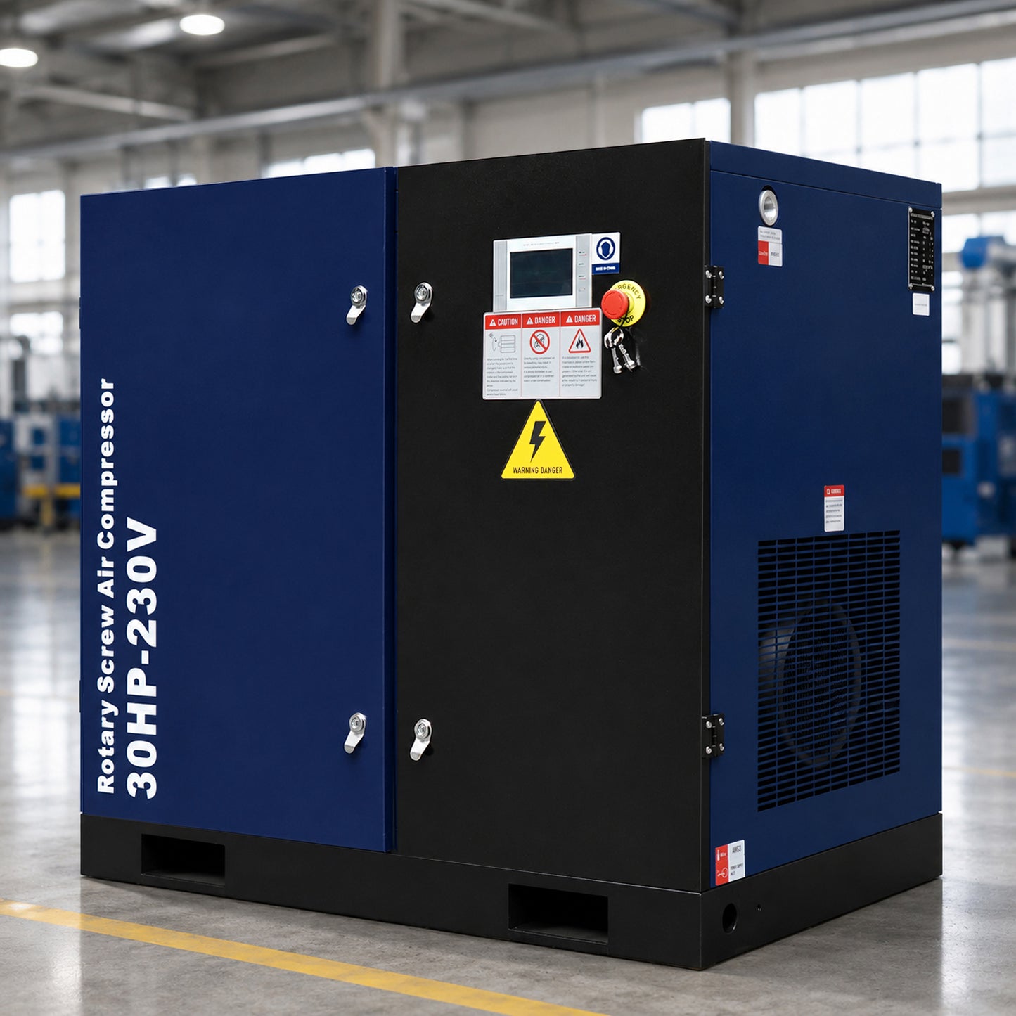 30HP Rotary Screw Air Compressor, 123CFM, 125PSI, 230V 3PHASE 60HZ, Fixed Speed Compressor, Industrial-Grade, Heavy Duty Air Compressed System