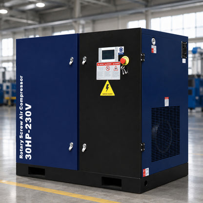 30HP Rotary Screw Air Compressor, 123CFM, 125PSI, 230V 3PHASE 60HZ, Fixed Speed Compressor, Industrial-Grade, Heavy Duty Air Compressed System
