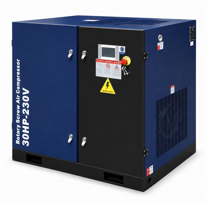 30HP Rotary Screw Air Compressor, 123CFM, 125PSI, 230V 3PHASE 60HZ, Fixed Speed Compressor, Industrial-Grade, Heavy Duty Air Compressed System
