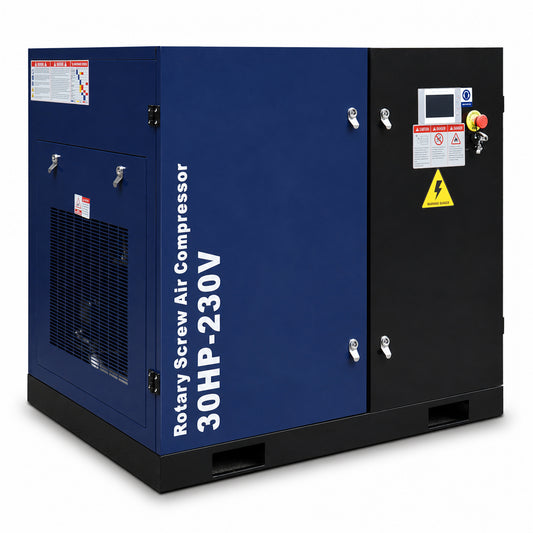 30HP Rotary Screw Air Compressor, 123CFM, 125PSI, 230V 3PHASE 60HZ, Fixed Speed Compressor, Industrial-Grade, Heavy Duty Air Compressed System