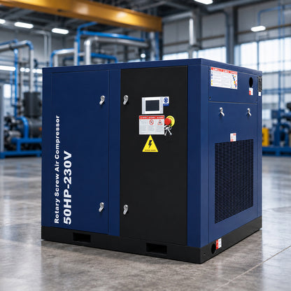 50HP Rotary Screw Air Compressor, 219CFM, 125PSI, 230V 3PHASE 60HZ, Fixed Speed Compressor, Industrial-Grade, Heavy Duty Air Compressed System