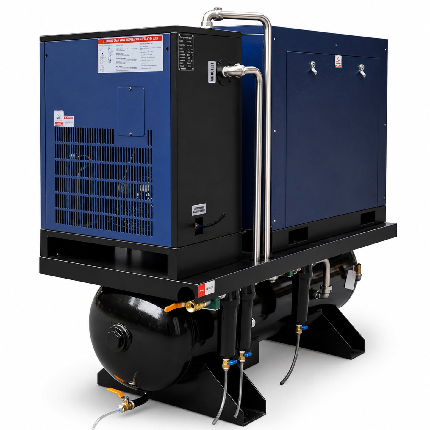 15HP Combined Rotary Screw Air Compressor with Dryer & 68.7-Gal ASME Tank – 125PSI, 230V 3PHASE 60HZ Heavy Duty Air Compressed System – Industrial Grade, 4-in-1