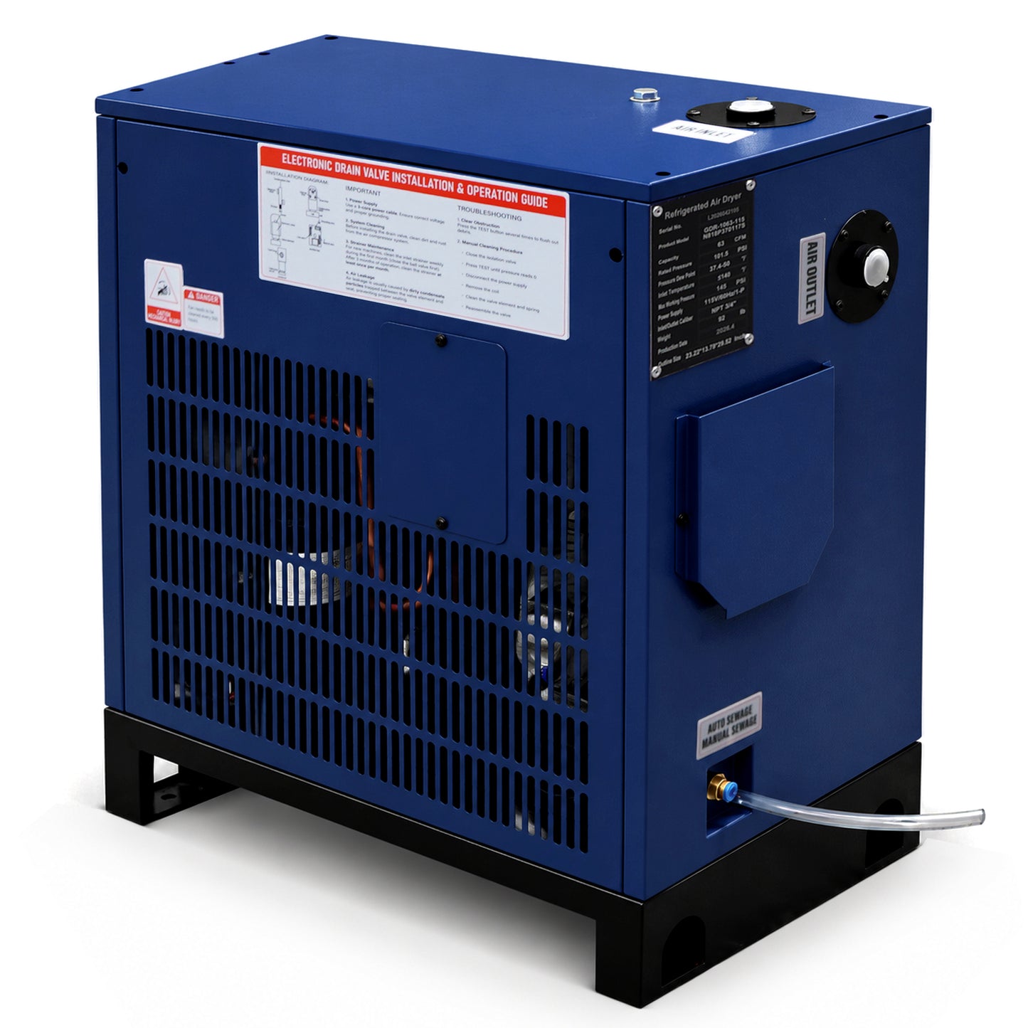 63CFM Refrigerated Air Dryer for 10HP & 15HP Air Compressors, 1PHASE 115V, Refrigerated Air Compressor Dryer, Compressed Air Systems, Industrial Refrigerated Compressed Air Dryer