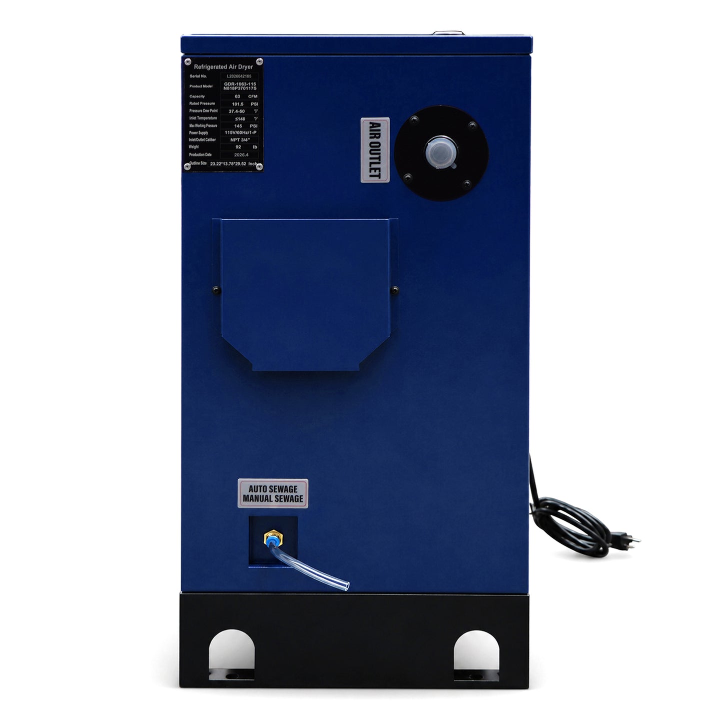 63CFM Refrigerated Air Dryer for 10HP & 15HP Air Compressors, 1PHASE 115V, Refrigerated Air Compressor Dryer, Compressed Air Systems, Industrial Refrigerated Compressed Air Dryer